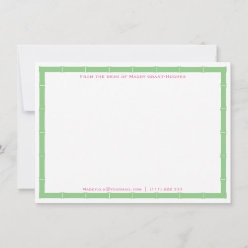 From The Desk Of Preppy Apple Green And Pink Note Card