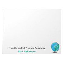 From the Desk of Principal School Watercolor Globe Notepad