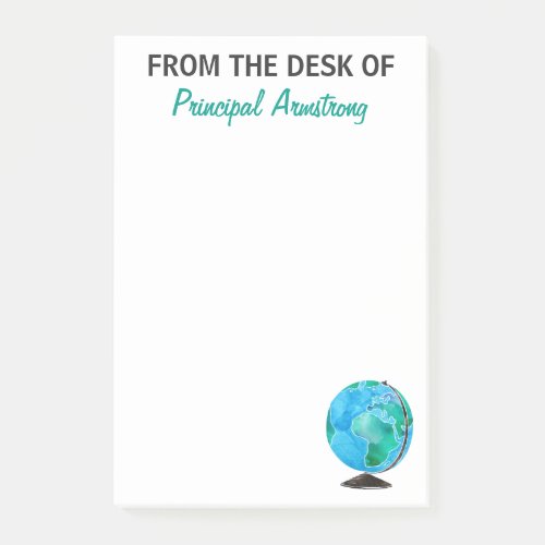 From The Desk of Principal School Watercolor Globe Post_it Notes