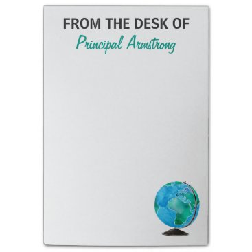 From The Desk of Principal School Watercolor Globe Post-it Notes