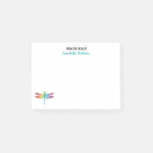 From The Desk Of Rainbow Watercolor Dragonfly Post-it Notes