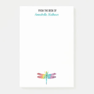 From The Desk Of Rainbow Watercolor Dragonfly Post-it Notes