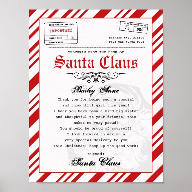 From the desk of Santa Claus Telegram Santa Letter Poster (Front)