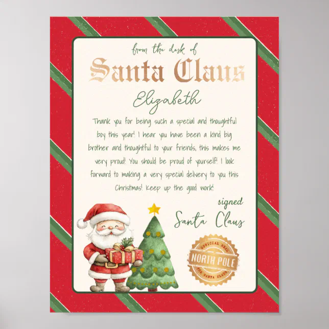 From the desk of Santa Claus Tree Santa Letter Poster | Zazzle