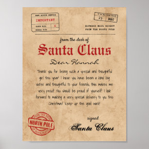 From the desk of Santa Claus Vintage Santa Letter Poster