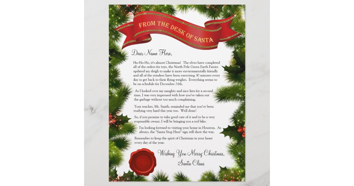 From the Desk of Santa Letter with Seal - editable | Zazzle