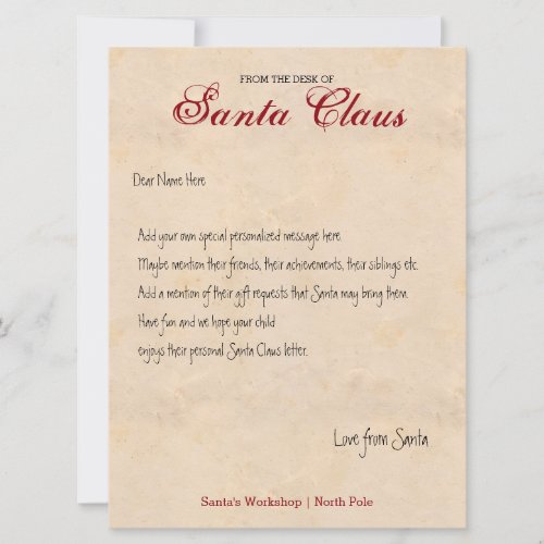 From The Desk Of Santa Personalized Letter