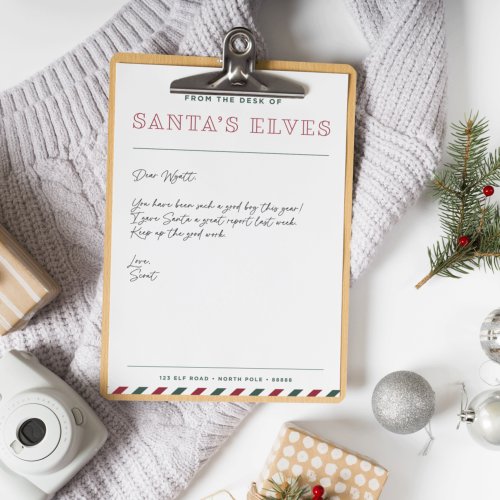 From the Desk of Santas Elves Blank Christmas Letterhead