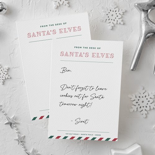 From the Desk of Santas Elves Blank Christmas Note Card