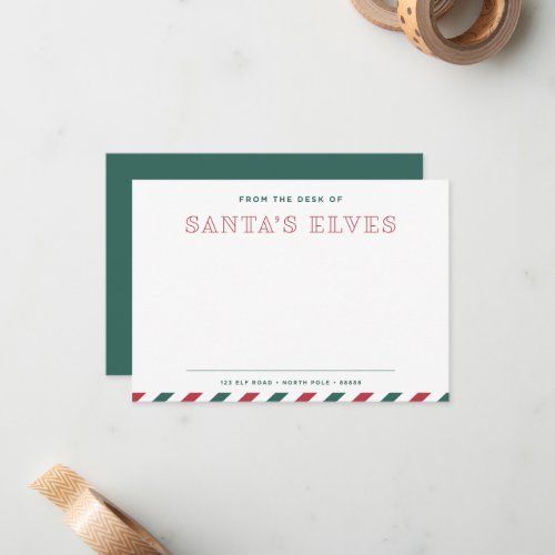 From the Desk of Santas Elves Blank Christmas Note Card
