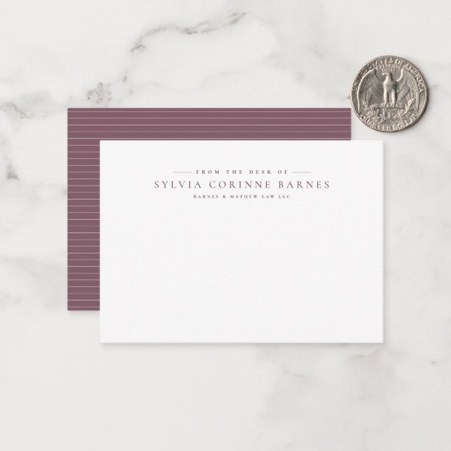 From the desk of simple professional classic mauve note card (Front/Back In Situ)