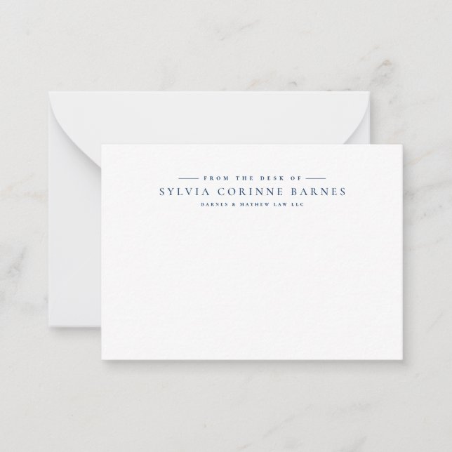 From the desk of simple professional personal navy note card (Front)