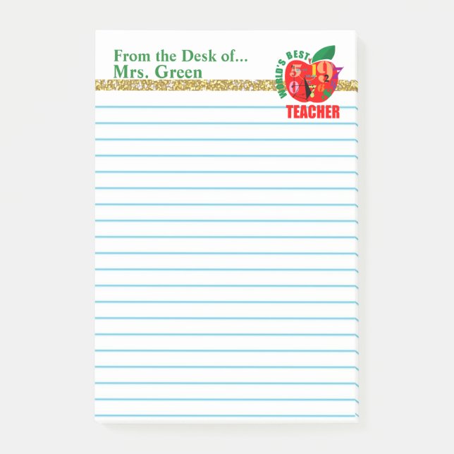 From the Desk of Teacher Apple Personalized Name Post-it Notes (Front)