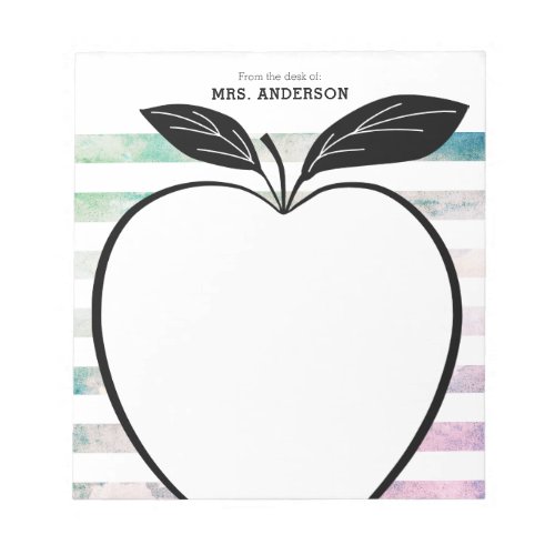 From the Desk of Teacher Apple Watercolor Stripes Notepad