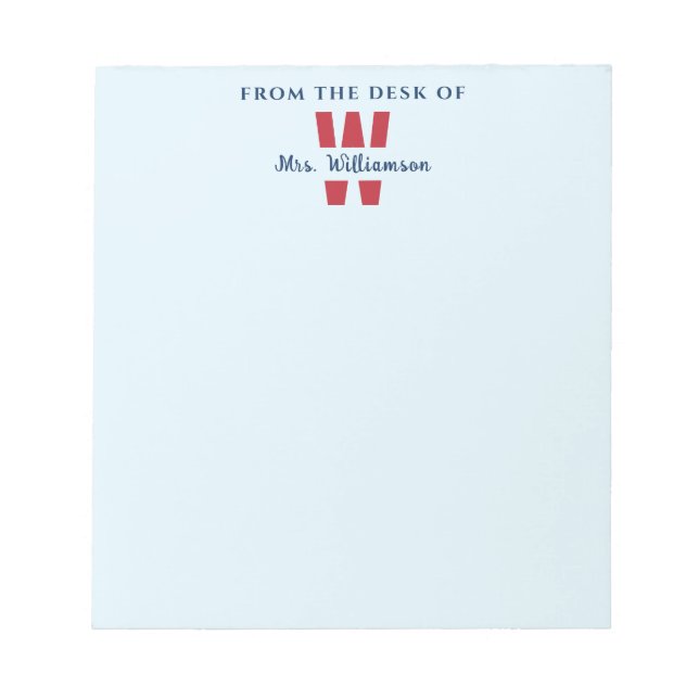 From The Desk Of Teacher Monogram Custom Name Notepad (Front)