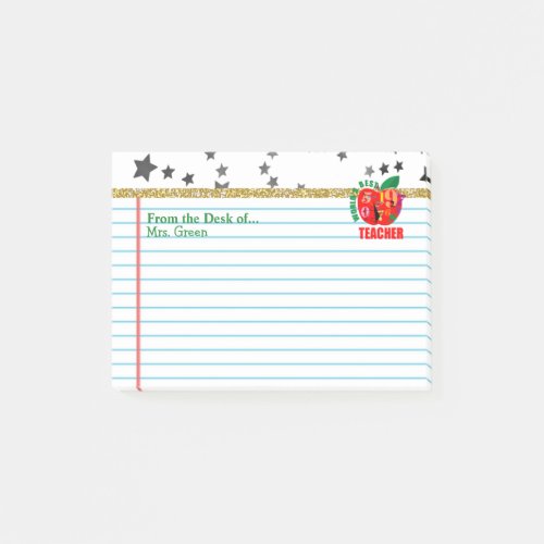 From the Desk of Teacher Name  Apple Personalized Post_it Notes