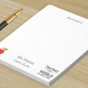 From the desk of teacher name red apple quote notepad