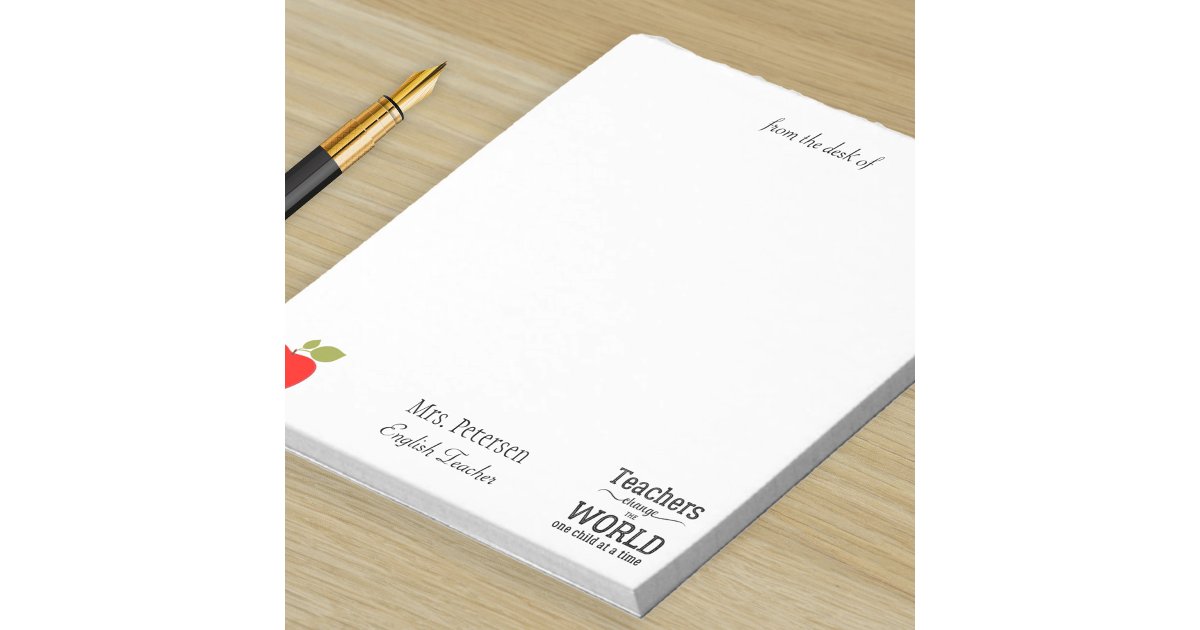 From the desk of teacher name red apple quote notepad | Zazzle