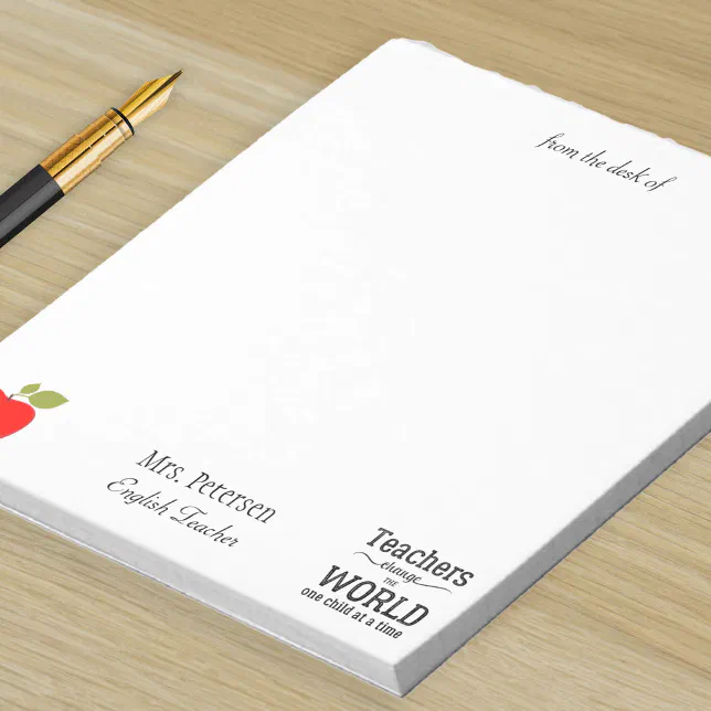From the desk of teacher name red apple quote notepad | Zazzle
