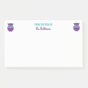 From The Desk Of Teacher Owl Personalized Purple Post-it Notes