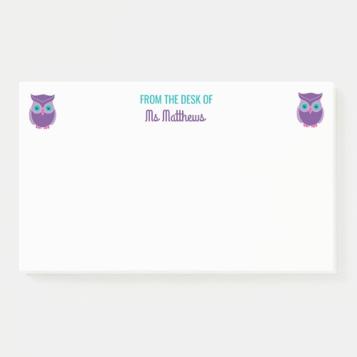 From The Desk Of Teacher Owl Personalized Purple Post_it Notes