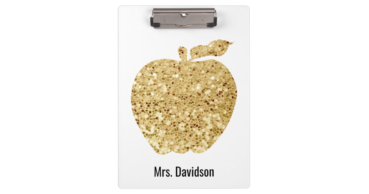 From The Desk Of Teacher Personalized Gold Apple Clipboard | Zazzle