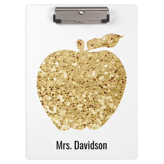From The Desk Of Teacher Personalized Gold Apple Clipboard | Zazzle