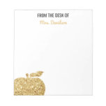 From The Desk Of Teacher Personalized Gold Apple Notepad at Zazzle