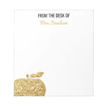 From The Desk Of Teacher Personalized Gold Apple Notepad