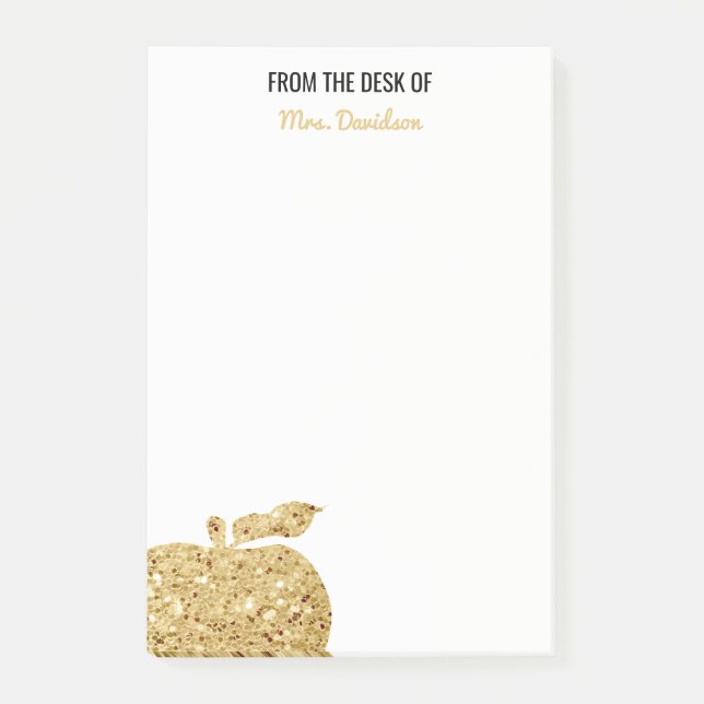 From The Desk Of Teacher Personalized Gold Apple Post-it Notes (Front)