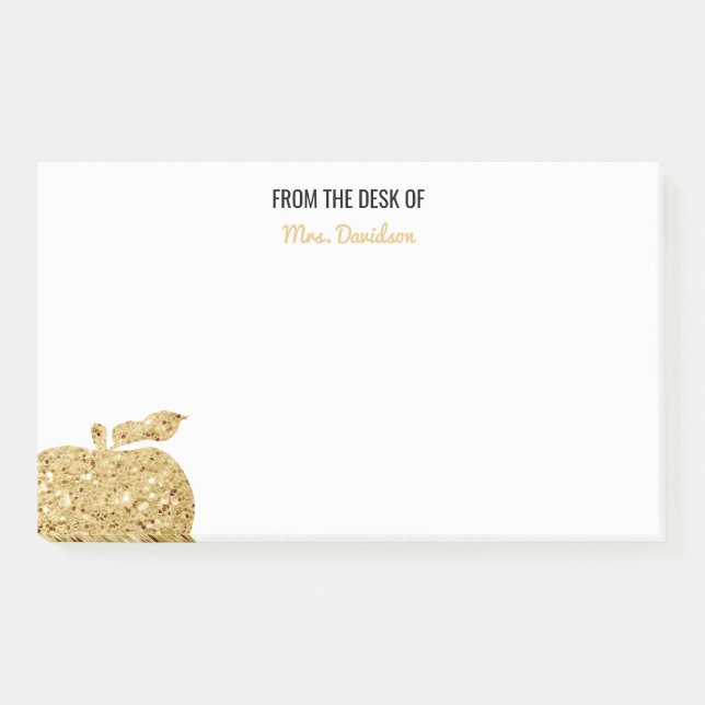 From The Desk Of Teacher Personalized Gold Apple Post-it Notes (Front)