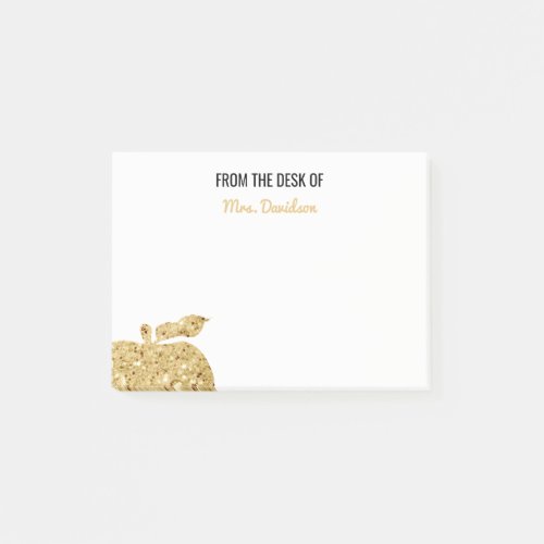 From The Desk Of Teacher Personalized Gold Apple Post_it Notes