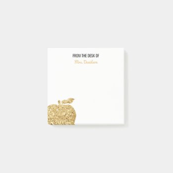 From The Desk Of Teacher Personalized Gold Apple Post-it Notes by samanndesigns at Zazzle