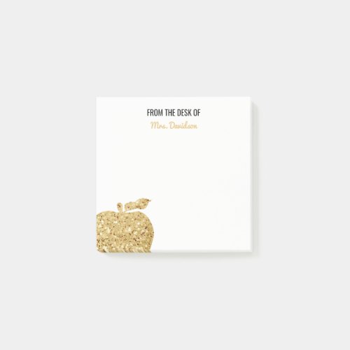 From The Desk Of Teacher Personalized Gold Apple Post_it Notes