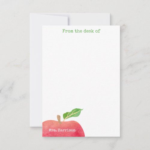 From The Desk of Teacher Red Apple Personalized Note Card