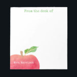 From The Desk of Teacher Red Apple Personalized Notepad<br><div class="desc">From The Desk of Customized Red Apple Watercolor Note Pad for Teachers. Fun personalized teacher gift. Red watercolor silhouette apple with teacher's name personalized in corner. Personalized with your favorite teacher's name. Customize text to say principal, librarian or other important person at school. End of year teacher gifts. Modern stylish...</div>