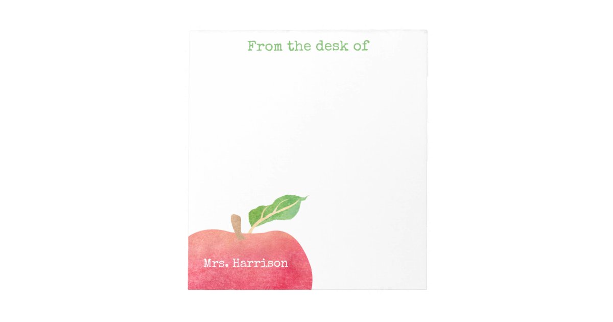 From The Desk of Teacher Red Apple Personalized Notepad | Zazzle