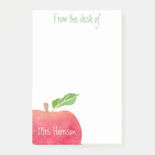 From the Desk of Teacher Red Apple Personalized Post_it Notes