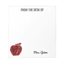 From The Desk of Teacher Red Sequin Apple Simple Notepad