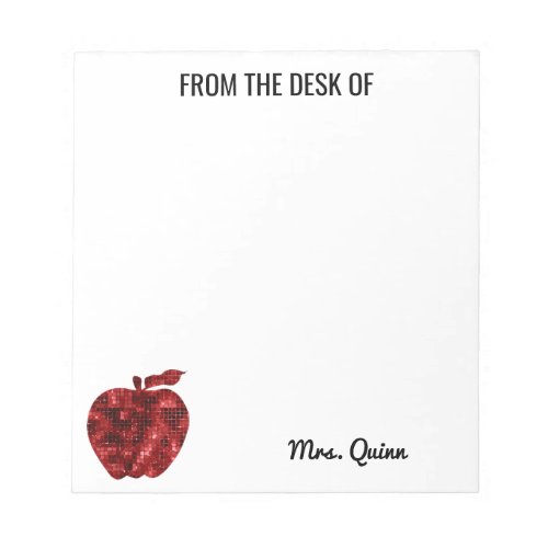 From The Desk of Teacher Red Sequin Apple Simple Notepad