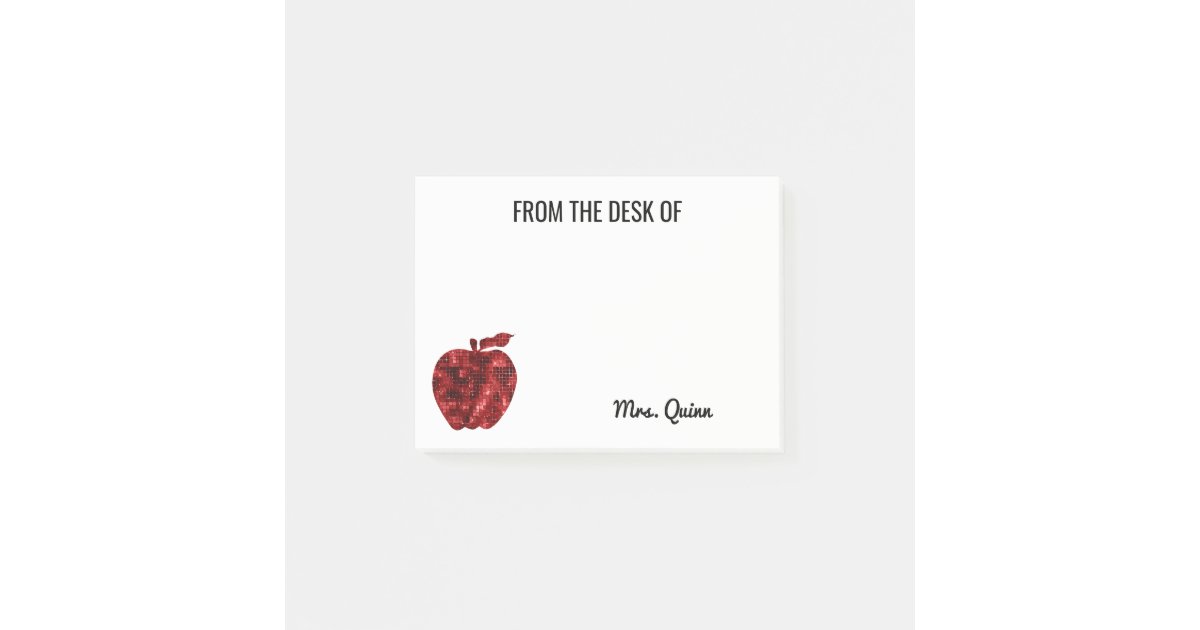 From the Desk of Teacher Red Sequin Apple Sparkle Post-it Notes | Zazzle