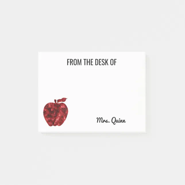 From the Desk of Teacher Red Sequin Apple Sparkle Post-it Notes | Zazzle