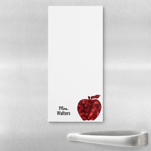 From The Desk Of Teacher Red Sequin Glam Apple Magnetic Notepad