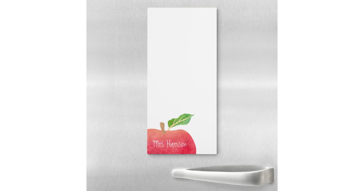From The Desk Of Teacher Red Watercolor Apple Magnetic Notepad | Zazzle