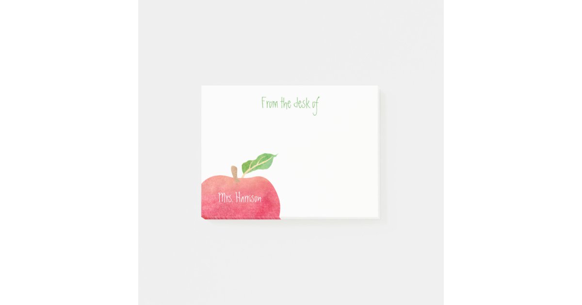 From The Desk of Teacher Red Watercolor Apple Post-it Notes | Zazzle