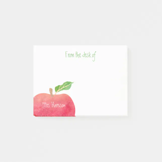 From The Desk of Teacher Red Watercolor Apple Post-it Notes | Zazzle