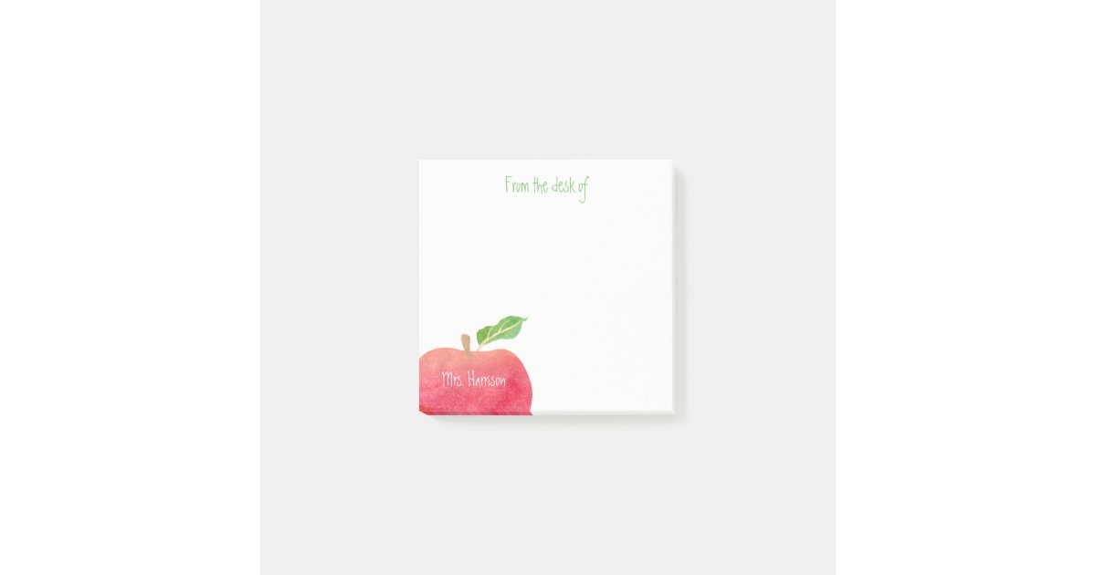 From The Desk of Teacher Red Watercolor Apple Post-it Notes | Zazzle
