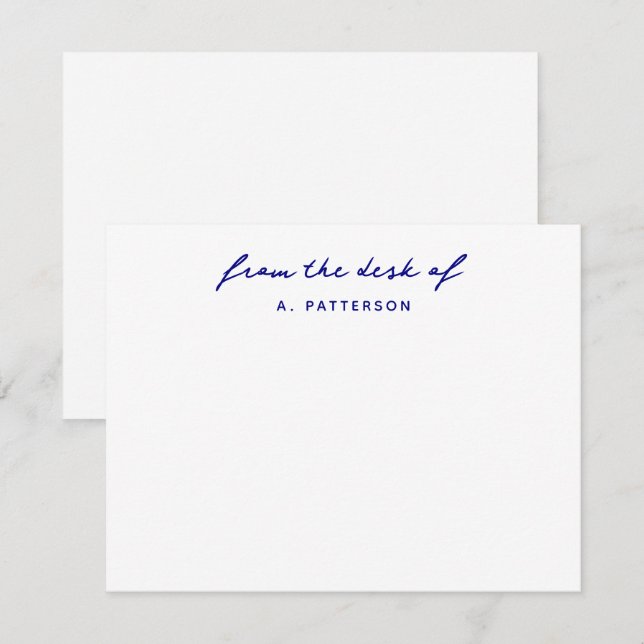 From The Desk Of True Navy Blue Stylish Modern Note Card (Front/Back)