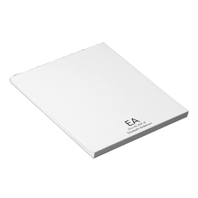 From the desk of White and Black Name and Monogram Notepad (Angled)