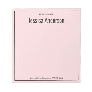 From the Desk of Your Name Pale Pink & Black Text Notepad